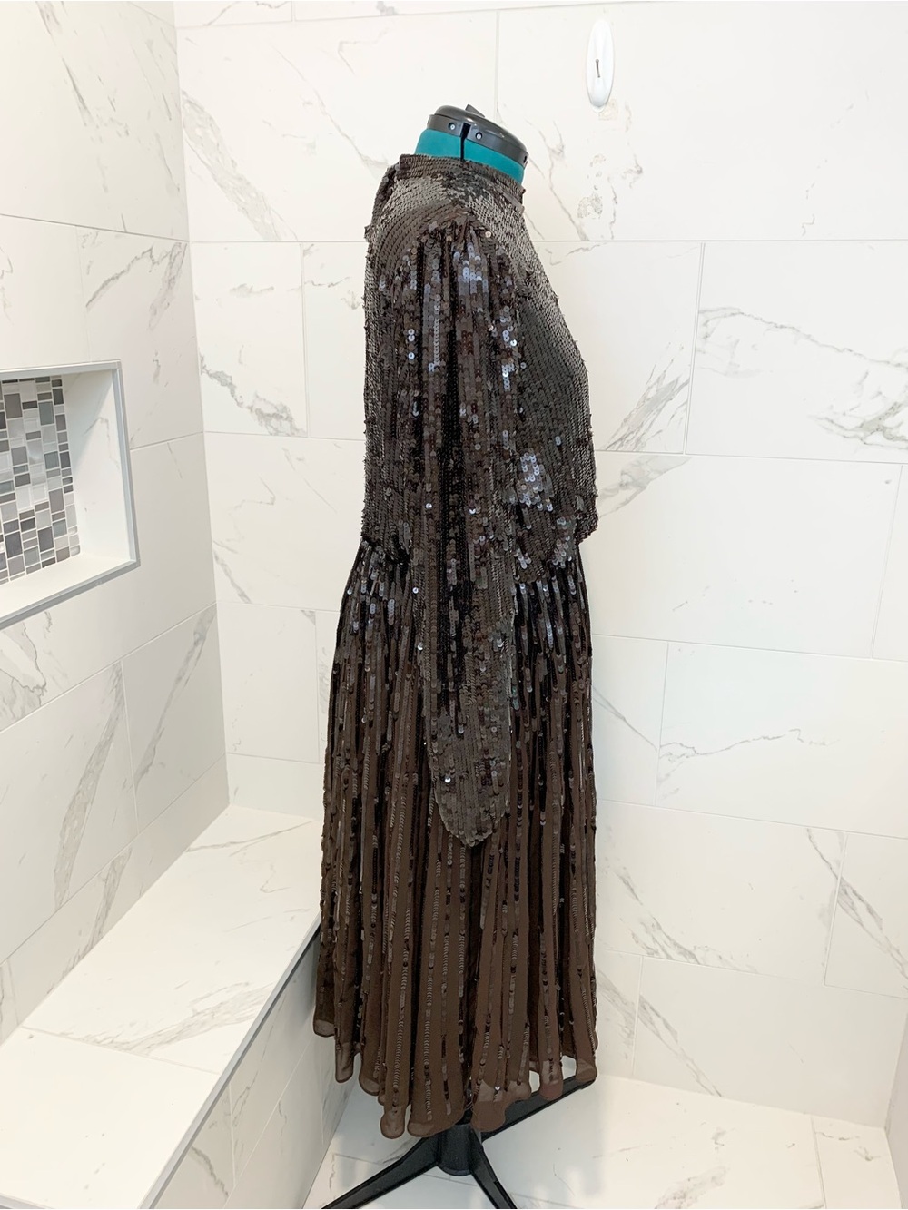 NWT Mac Duggal Sequin Long Sleeve Midi Dress in Dark Brown 16 NWT - Picture 8 of 16